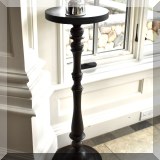 F07. One of two metal plant stands with stone tops. 38”h x 11”w 